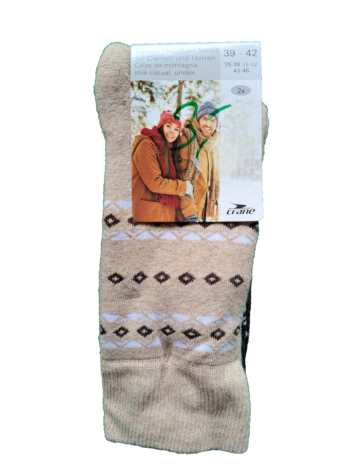 Crane Casual Mountain Socks, Unisex, 39-42, 2 Stück